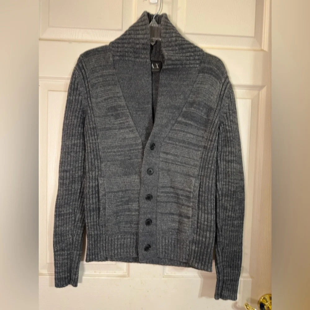 Armani Exchange (A|X) Mens Shawl Collar Cardigan Heather Gray Sweater Sz XS EUC